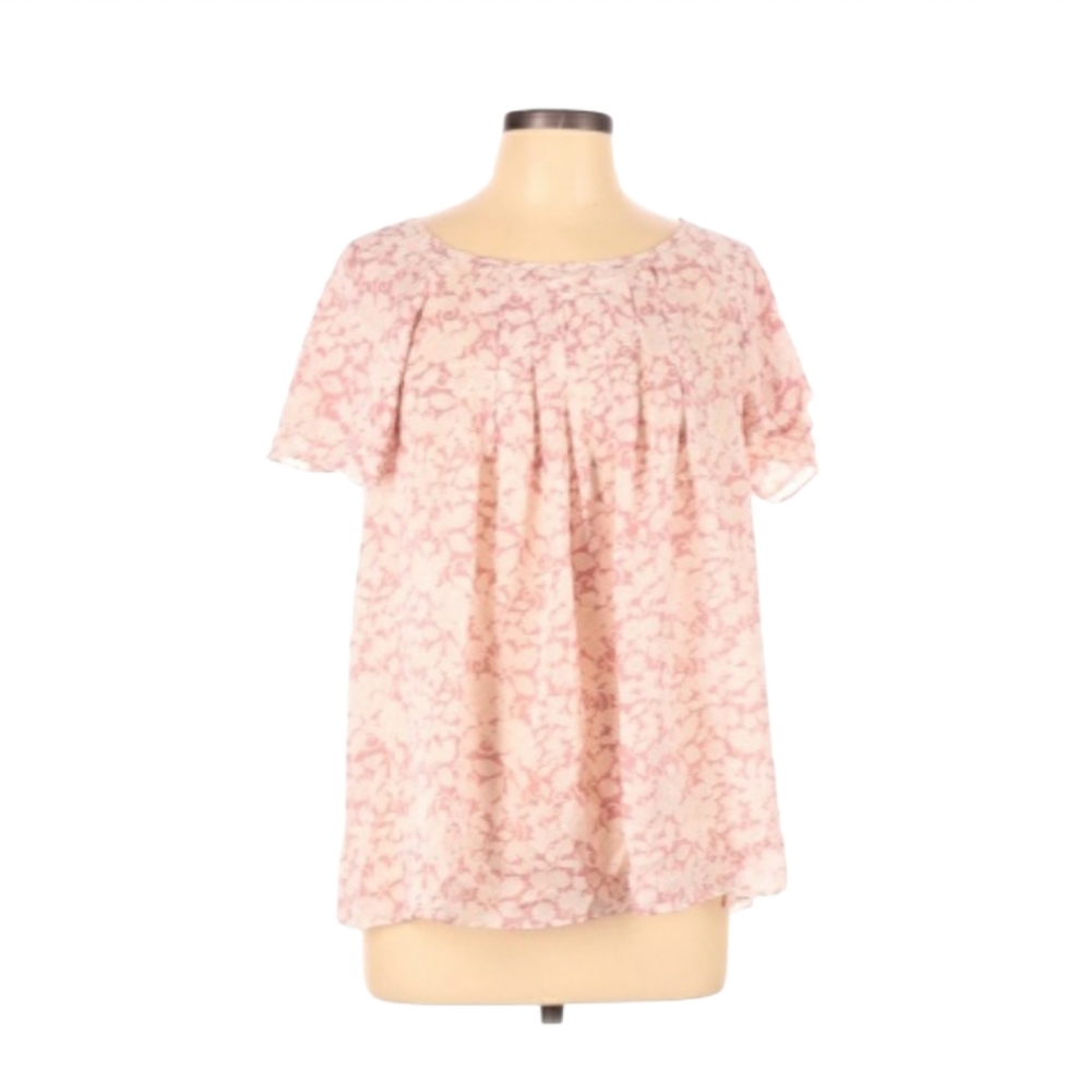 Lauren Conrad Floral Pink Short Sleeves Blouse